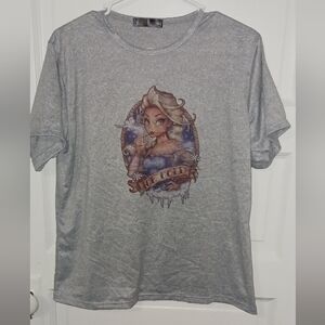 CDJLFH Womens Disney Frozen Elsa Gray Graphic T-Shirt Ice Queen Design Xxl A-11
